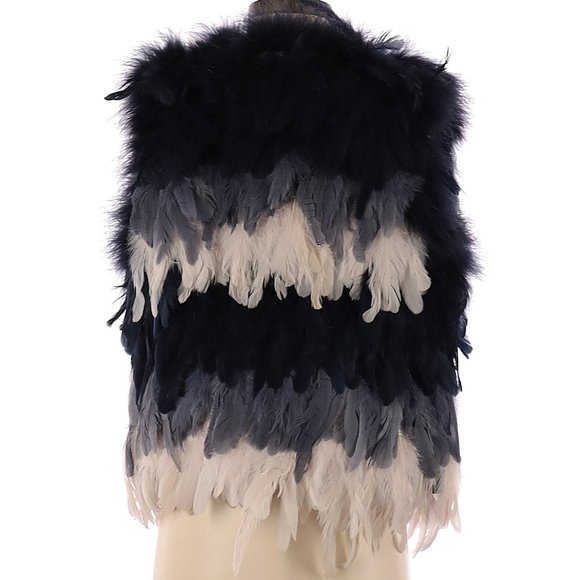 💋STUNNINGLY BEAUTIFUL💋 OMBRE BLUE & CREAM FEATHER FUR WAISTCOAT - Picture 12 of 15